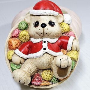 Vtg Dona's Mold Inc. Bear Sugar Gum Drops Trinket Box Candy Dish Christmas Decor